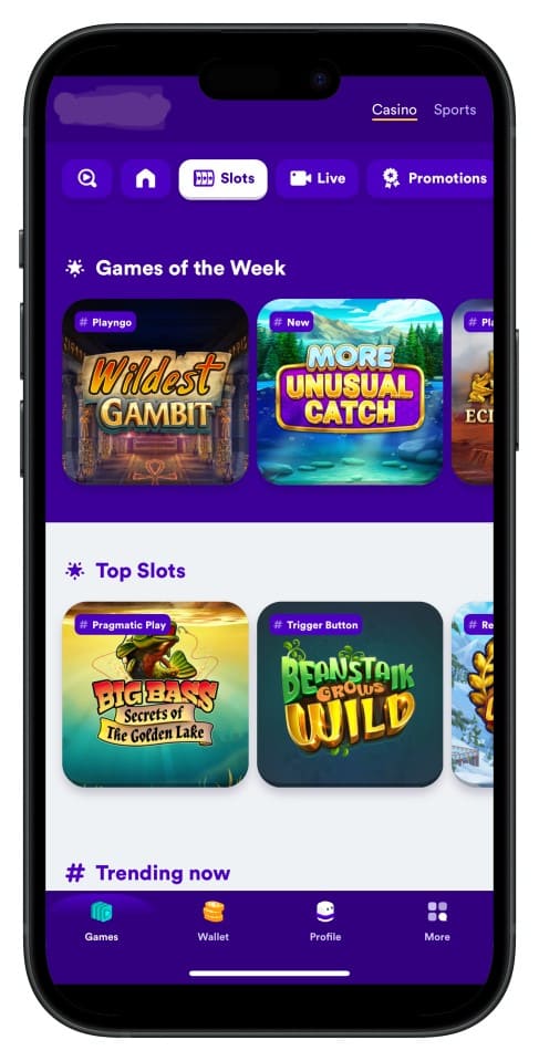 Screenshot showing cv333 App interface with intuitive menus and game choices
